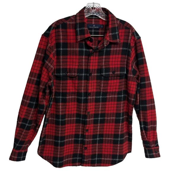 Rainforest Shirt Men Medium Flannel Plaid Fall Lumberjack Long Shacket Red M - Picture 1 of 9